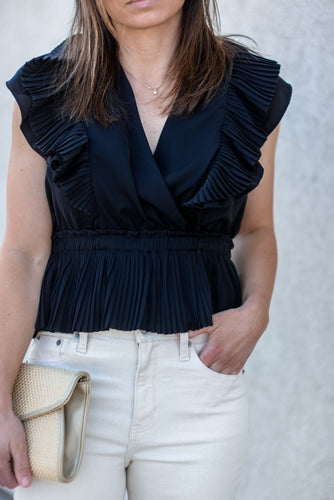 Cross front ruffled v-neck