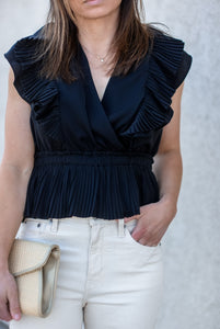 Cross front ruffled v-neck