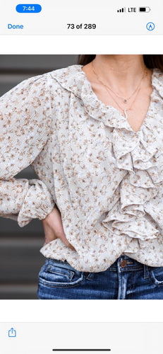 Floral print ruffle neck blouse