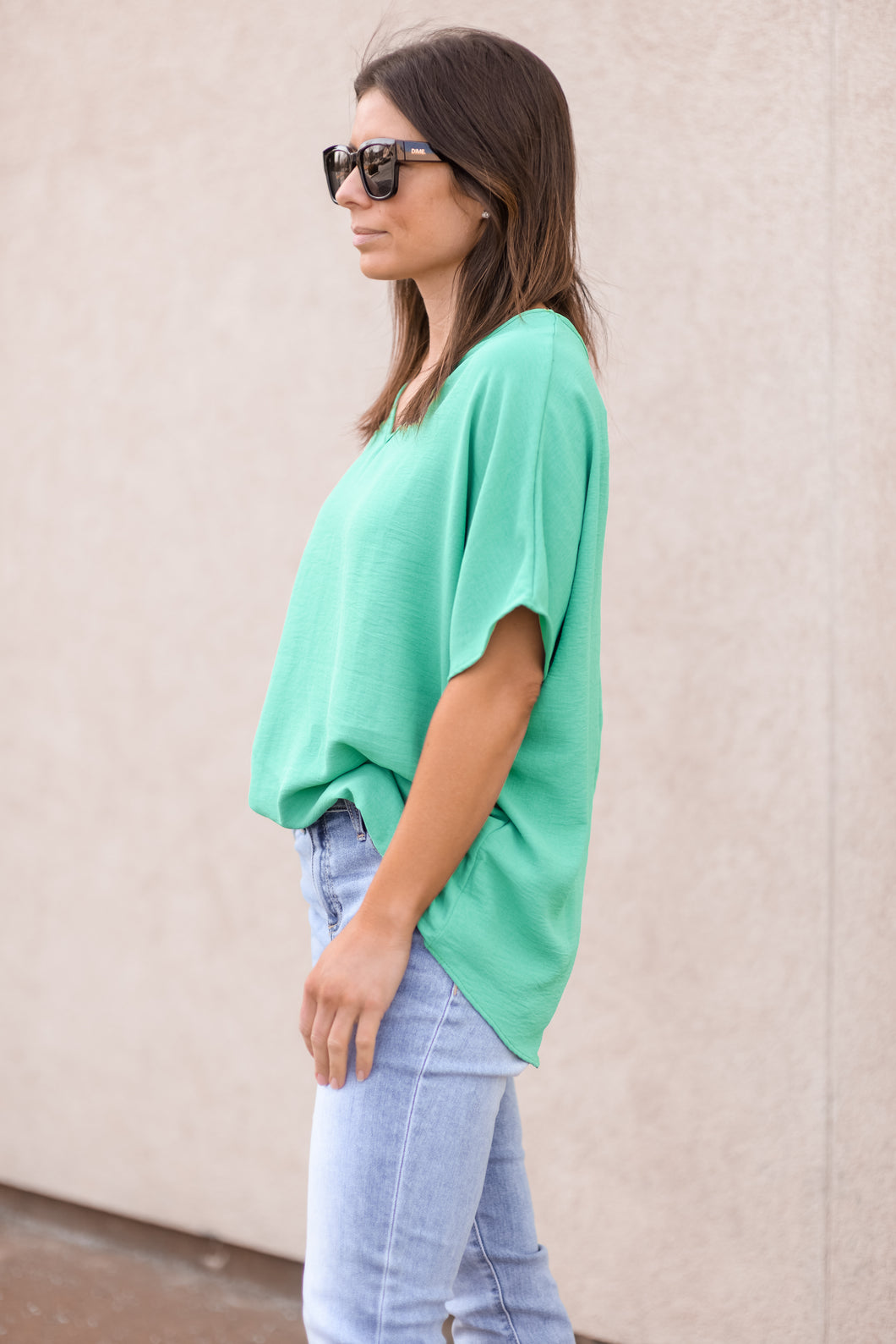 Kelly Green V-neck Top