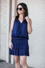 Load image into Gallery viewer, Navy mini dress with tiered skirt