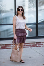 Load image into Gallery viewer, Dark Orchid Smocked Satin Ruffle Skirt